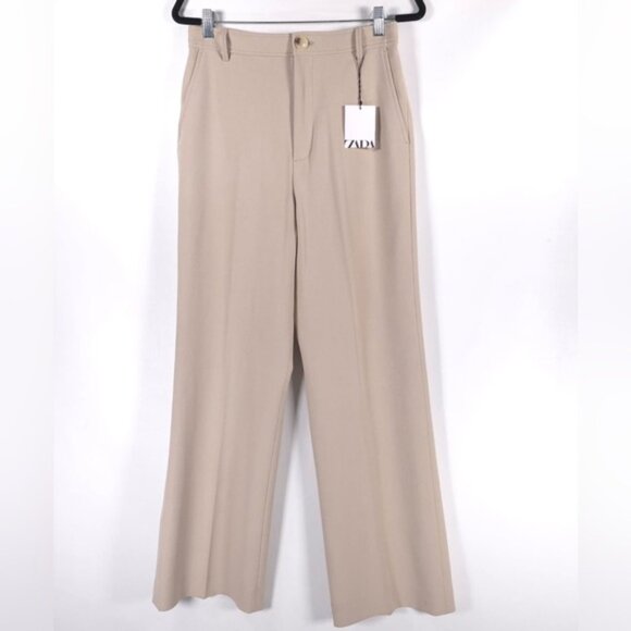ZARA Wide Leg High Waist Straight Pants Trousers Pressed Crease 2757/703 MEDIUM